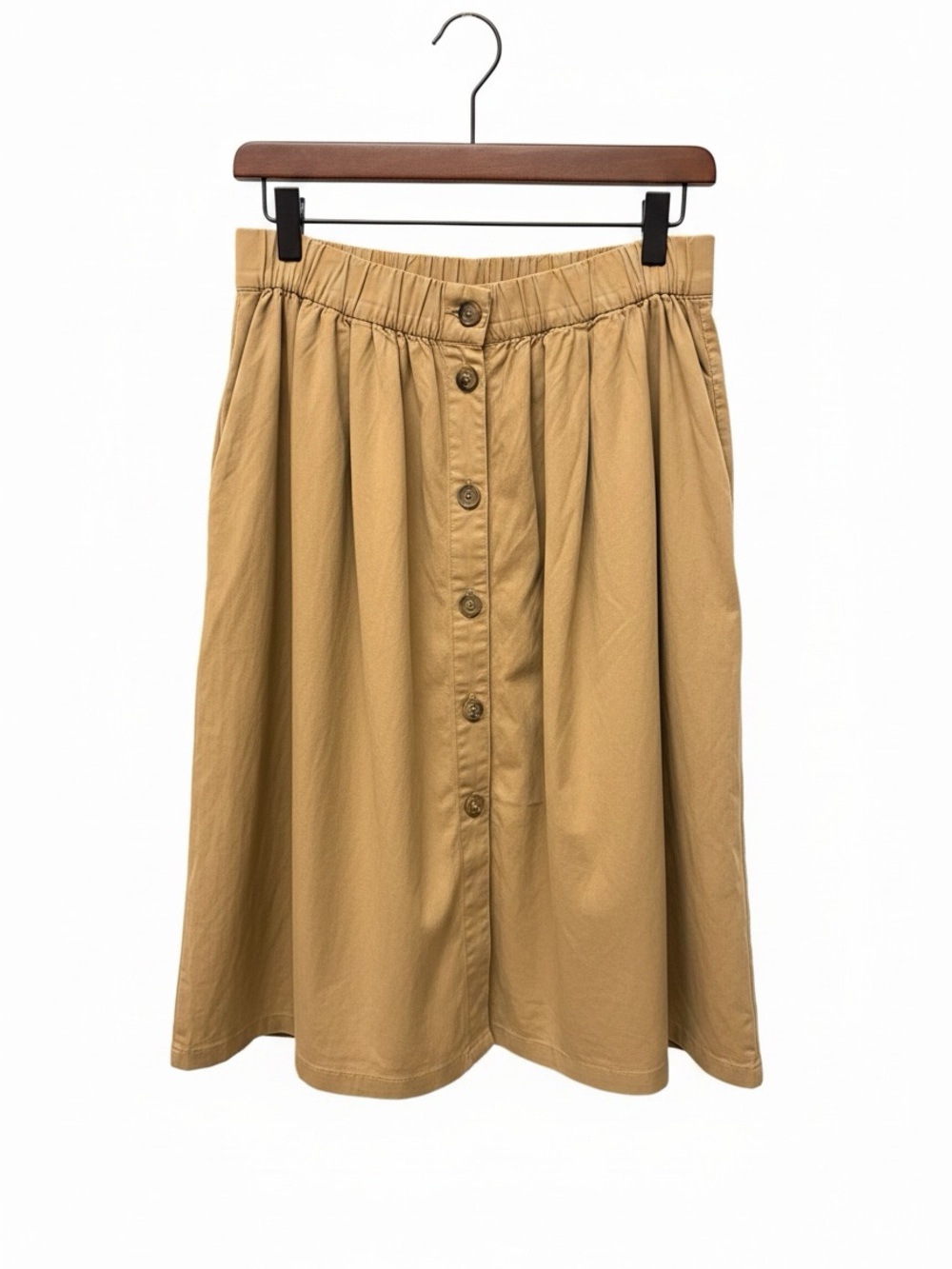 J.Crew Button Front Midi Skirt Tan Neutral Old Money Coastal Grandmother Size 2